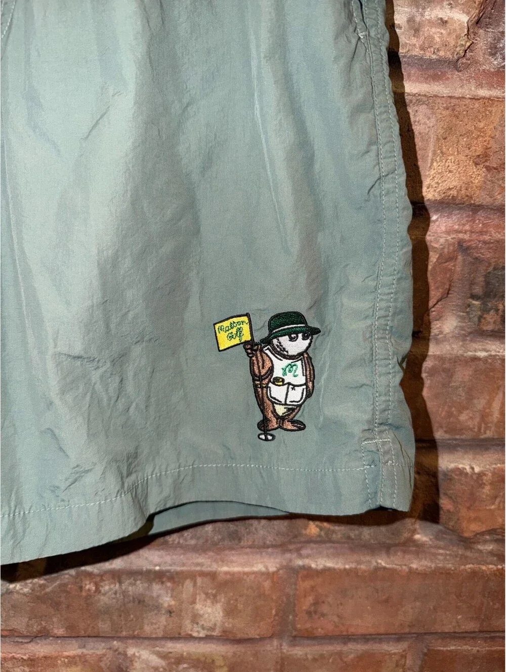 Malbon Golf Caddy Bear Shorts Men's Medium Green Short Polyester Inseam 6